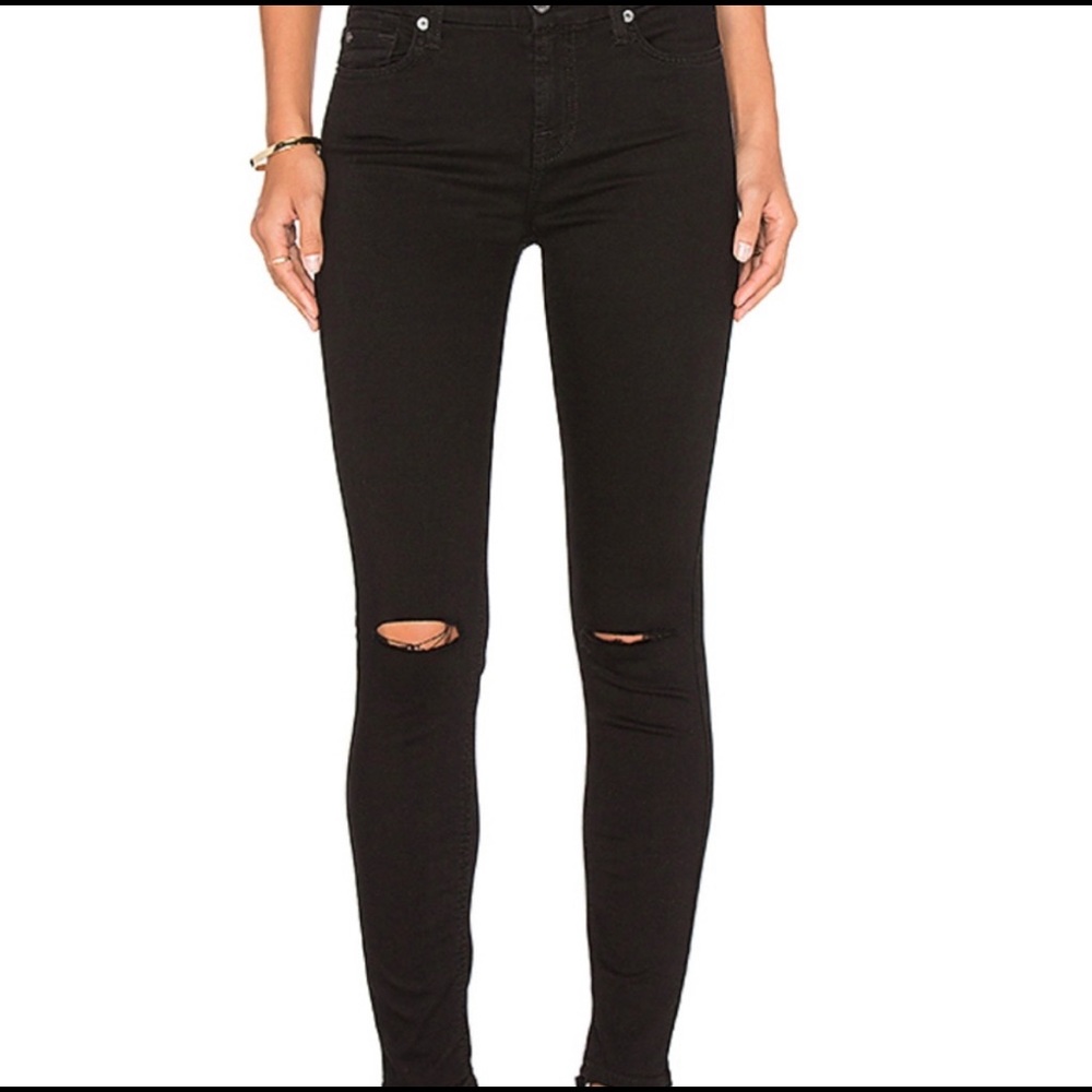 7 For All Mankind Black Mid-rise Jeans